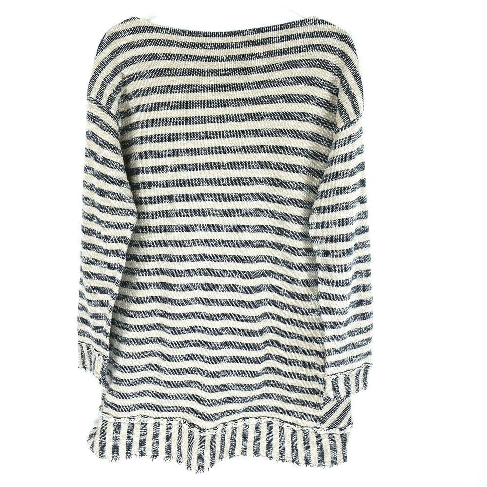 Soft Surroundings Sweater Size Small Frayed Hem Striped Pullover Cream Blue - Picture 3 of 5